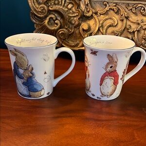 Beatrix Potter Bunny Ceramic Mug Set - White with Blue & Red Accents